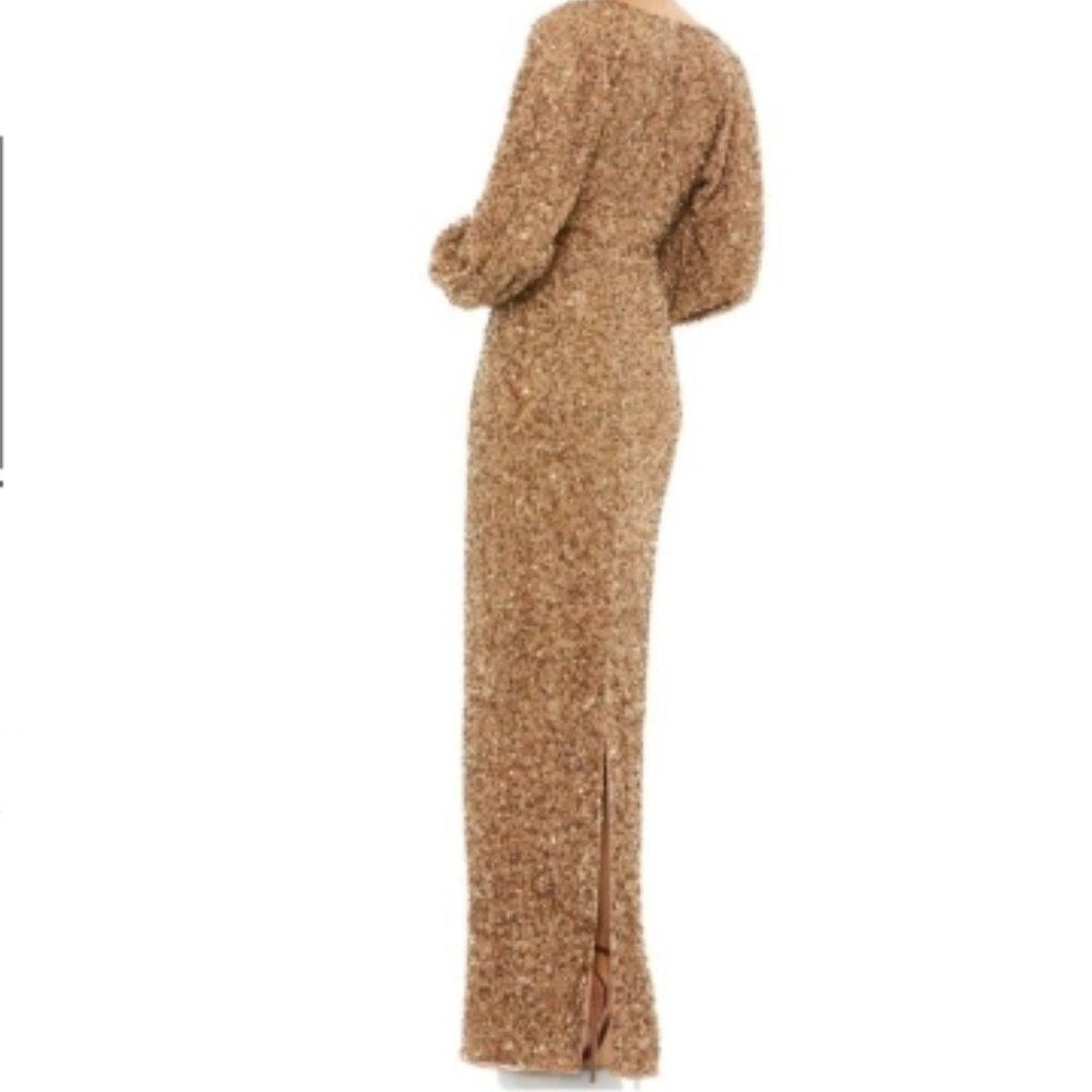 Mac Duggal 10791 | Embellished Bishop Sleeve Gown | Bronze | Size 6 | NWT - Picture 3 of 4